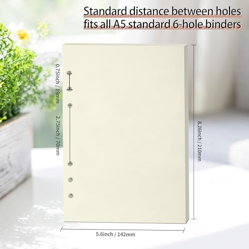 Mafegu A5 Blank Refill Paper, A5 Loose Leaf Paper 6 Hole Notebook Refills for 6 Ring Refillable Binder Notebook Planner Diary Journals Painting -Blank Pages,80 Sheets/160 Pages - Image 3