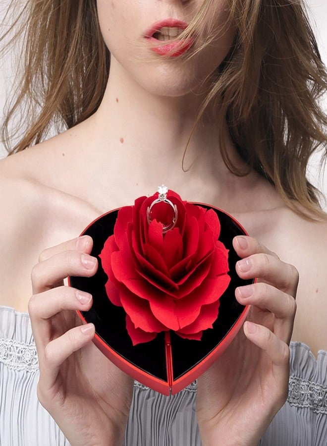 wonuu Engagement Ring Box,Ring Rose Box Surprise Jewelry Storage Holder for Woman as Proposal Engagement Wedding Ring Jewelry Gift ect. (Heart Shaped-Red) - Image 3