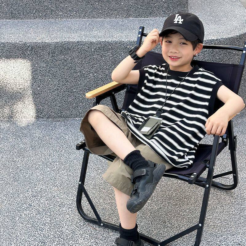 Summer Boys Cotton Sleeveless Vest Striped Casual Top - Image 1