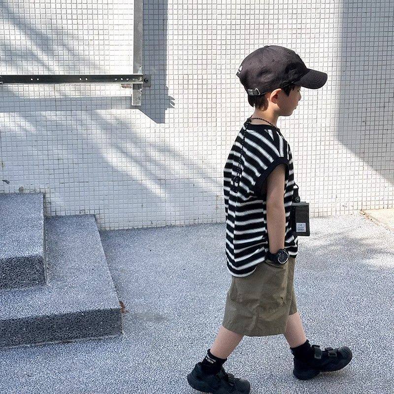 Summer Boys Cotton Sleeveless Vest Striped Casual Top - Image 4
