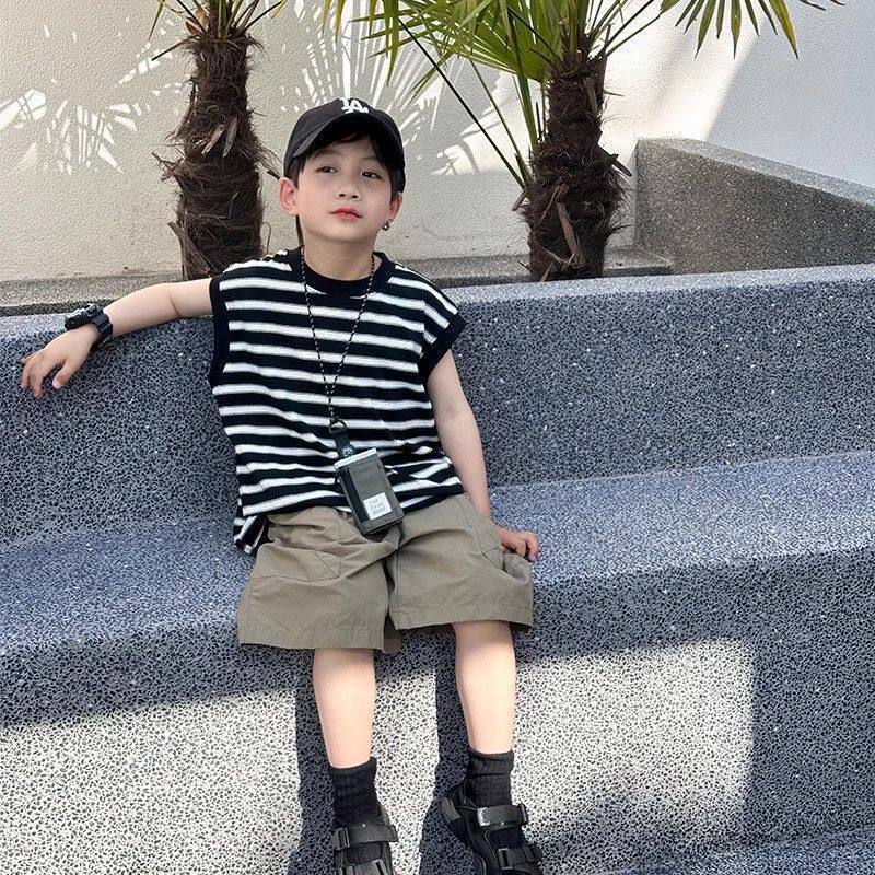 Summer Boys Cotton Sleeveless Vest Striped Casual Top - Image 2