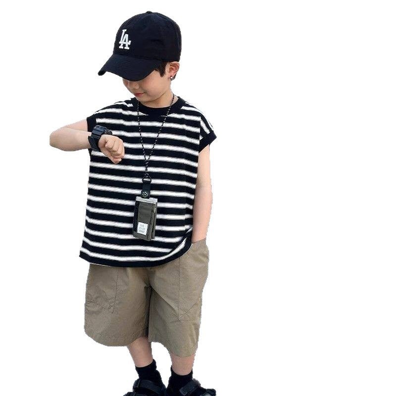 Summer Boys Cotton Sleeveless Vest Striped Casual Top - Image 5