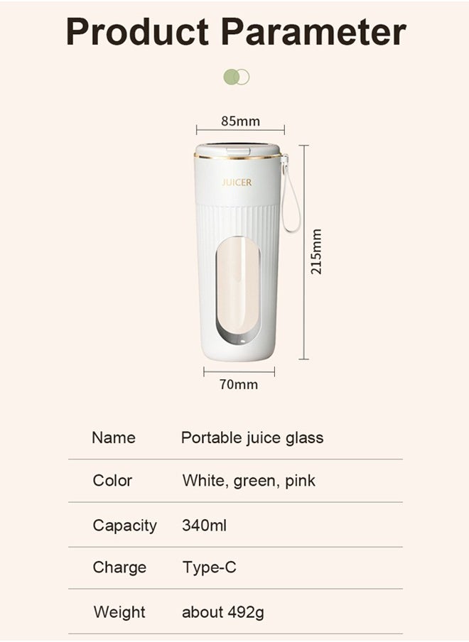MORTICO Portable Blender 340ml – USB Rechargeable Mini Juicer Cup with Type-C, Upgraded Motor, Personal Smoothie Maker for Travel, White