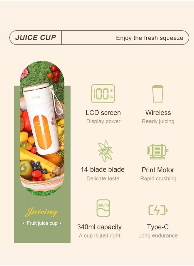 MORTICO Portable Blender 340ml – USB Rechargeable Mini Juicer Cup with Type-C, Upgraded Motor, Personal Smoothie Maker for Travel, White