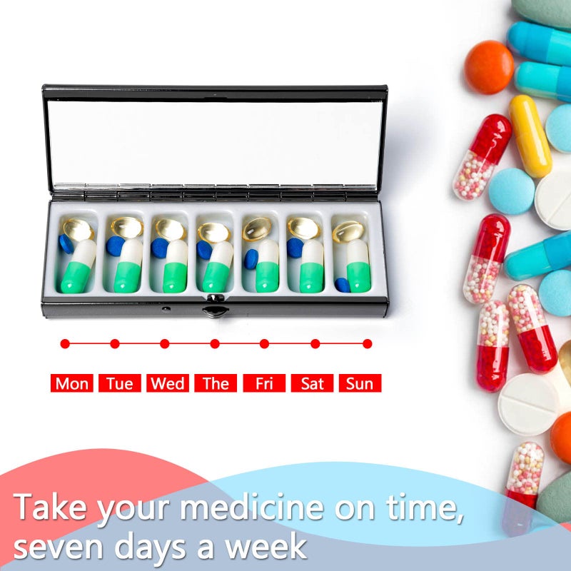 Goshentech 7 Day Pretty Mini Metal Pill Organizer Pill Box with Spring Open Design and 7 Compartment to Hold Vitamins Cod Liver Oil Supplements and Medication(Bronze) - Image 4