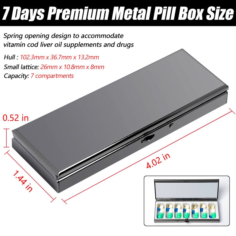 Goshentech 7 Day Pretty Mini Metal Pill Organizer Pill Box with Spring Open Design and 7 Compartment to Hold Vitamins Cod Liver Oil Supplements and Medication(Bronze) - Image 2