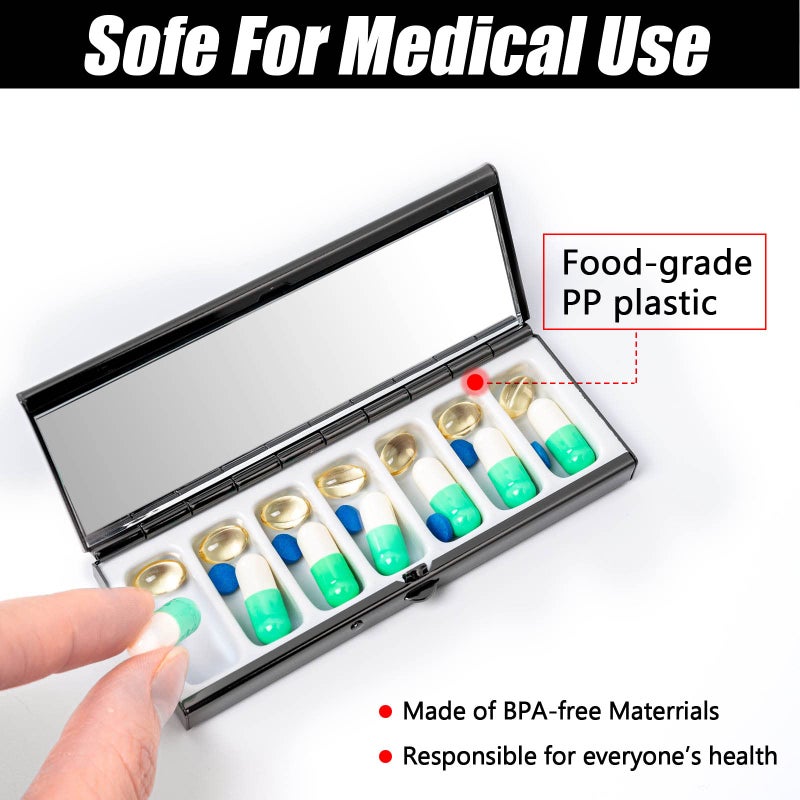 Goshentech 7 Day Pretty Mini Metal Pill Organizer Pill Box with Spring Open Design and 7 Compartment to Hold Vitamins Cod Liver Oil Supplements and Medication(Bronze) - Image 5