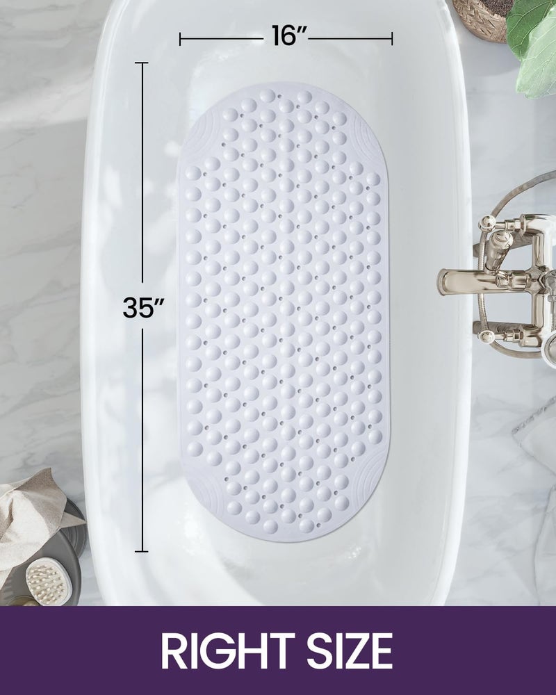 DEXI Bathtub Mat Non Slip, 40 x 88 cm Extra Long Quick Dry Shower Mats with Suction Cups and Drain Holes, Machine Washable Bathroom Mat for Tub Shower Floor, Clear - Image 2