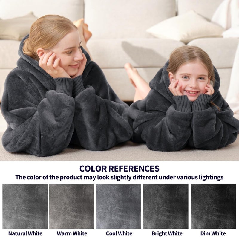 Touchat Wearable Blanket Hoodie for Kids & Teens 6-13 Year Old, Oversized Sherpa Fleece Sweatshirt with Pocket, Soft Cozy Hooded Blankets Christmas Birthday Gift for Boys and Girls, Grey - Image 2