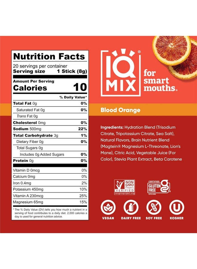 IQBAR IQMIX Hydration Electrolyte Powder - 4-in-1 Formula for Hydration, Mental Clarity, Mood and Recovery - Sugar-Free Drink Mix, Keto, Magnesium L-Threonate, Lion’s Mane - 20 Count Blood Orange - Image 2
