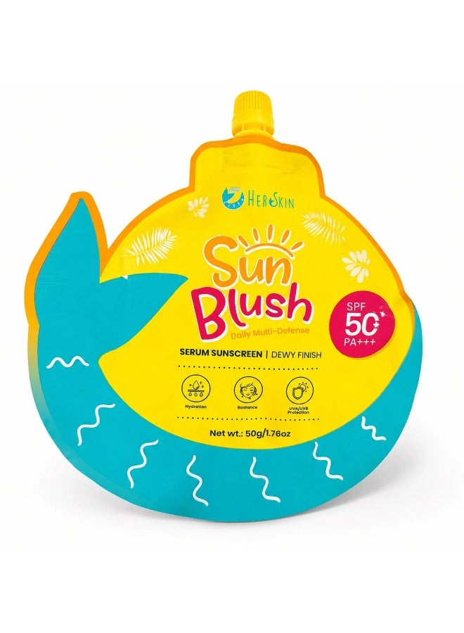 Her Skin Sun Blush Daily Multi-Defense Sunscreen – Powerful SPF 50+ PA+++ Protection Enriched with Skin-Loving Ingredients to Defend Against Sun Damage While Maintaining a Soft Dewy Glow - Image 1