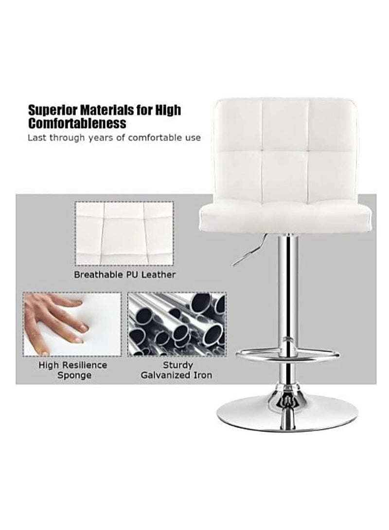 AL WADI FURNITURE AWF AL WADI FURNITURE 3 Piece Adjustable Round MDF Wood Bar Table Set with 2 Bar Stools for Pub Counter Kitchen Home PU Leather Bar Chairs with Footrest 360 Swivel Perfect for Small Space White - Image 2