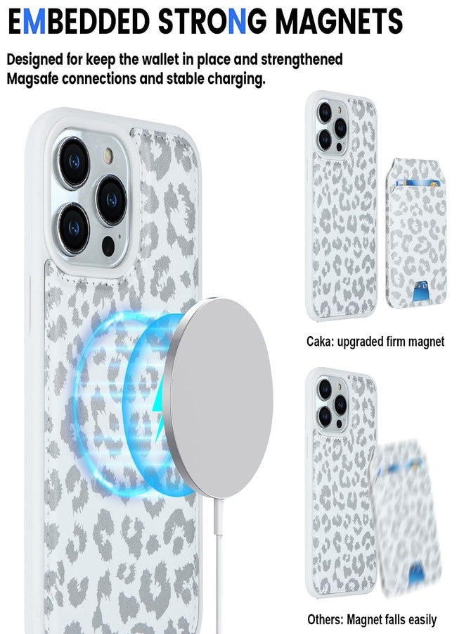 iCoverCase Wallet Case for iPhone 13 Pro Max/12 Pro Max Compatible with MagSafe, Magnetic Detachable Card Slots Holder PU Leather Kickstand Wireless Charging Case 6.7 Inch (White Leopard) - Image 2