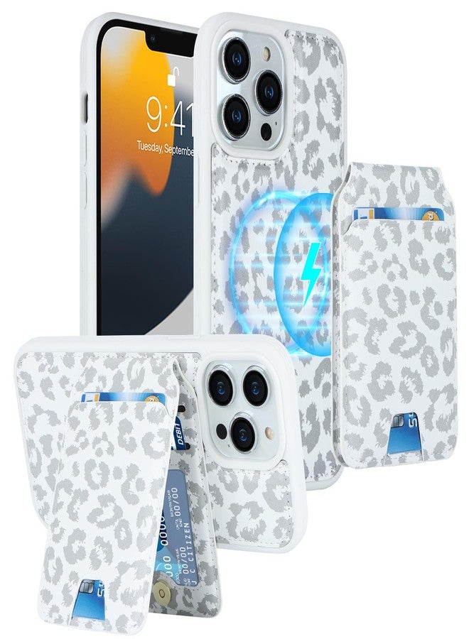 iCoverCase Wallet Case for iPhone 13 Pro Max/12 Pro Max Compatible with MagSafe, Magnetic Detachable Card Slots Holder PU Leather Kickstand Wireless Charging Case 6.7 Inch (White Leopard) - Image 1