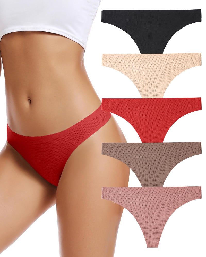 voenxe Seamless Women Underwear Thongs,No Show Ladies Thong,Invisible No Line Breathable Comfortable Panties Undies,Womens No Seam Soft Wide Gusset Tanga,Legging Underpants for Woman 5-Pack - Image 1