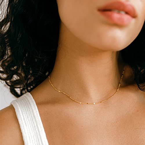 BERISO 14K Gold/Silver Plated Choker Necklace for Women Shining Dots Station Gold Chain Necklace Beads Sparkle Chain Necklace Link Chain Exquisite Jewelry for women - Image 2