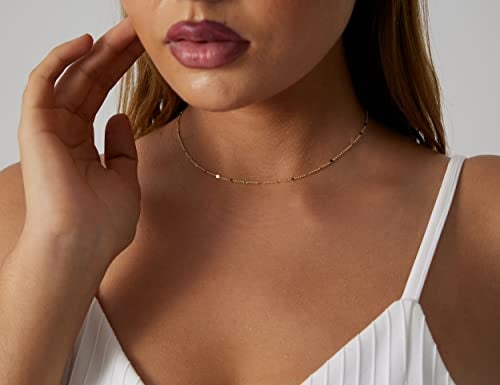 BERISO 14K Gold/Silver Plated Choker Necklace for Women Shining Dots Station Gold Chain Necklace Beads Sparkle Chain Necklace Link Chain Exquisite Jewelry for women - Image 5