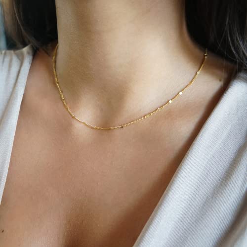 BERISO 14K Gold/Silver Plated Choker Necklace for Women Shining Dots Station Gold Chain Necklace Beads Sparkle Chain Necklace Link Chain Exquisite Jewelry for women - Image 3