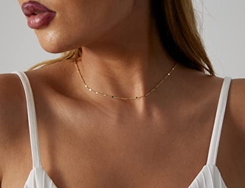 BERISO 14K Gold/Silver Plated Choker Necklace for Women Shining Dots Station Gold Chain Necklace Beads Sparkle Chain Necklace Link Chain Exquisite Jewelry for women - Image 4