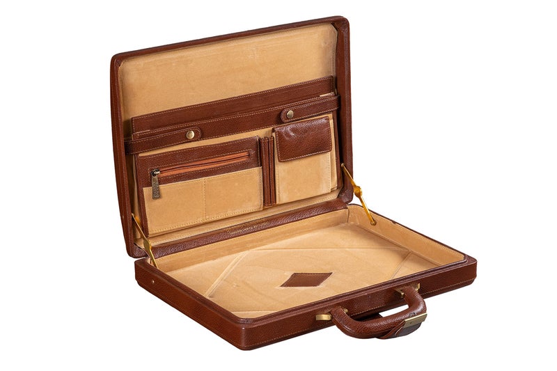 BRAND LEATHER Mens Genuine Leather Numbering Lock Stylish Briefcase For Office| Business| Meeting| Outdoor (TAN) - Image 5