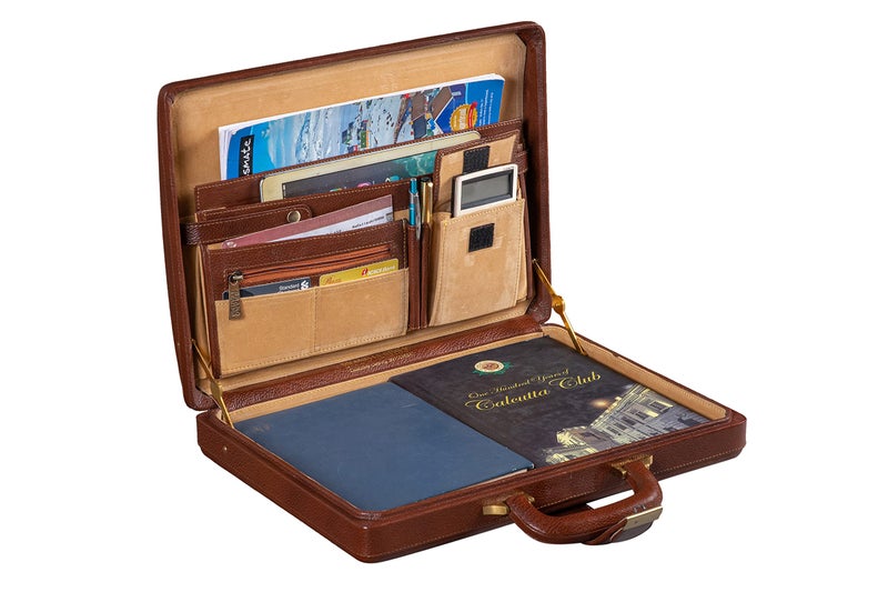BRAND LEATHER Mens Genuine Leather Numbering Lock Stylish Briefcase For Office| Business| Meeting| Outdoor (TAN) - Image 4