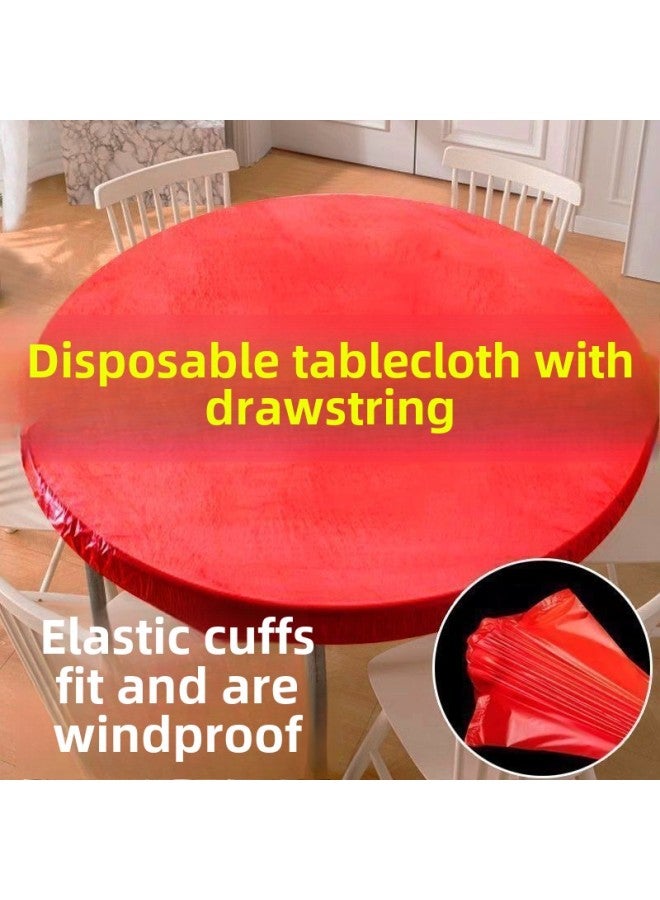 Round Thickened Rectangular Disposable Elastomic Belt Belted Transparent Tablecloth Disposable Disposable Tablecloth Special Household-Color:Classic White (160cm) Enlarged And Thickened-Specifications:Universal Round Square Table: One Large Pack  - Image 2