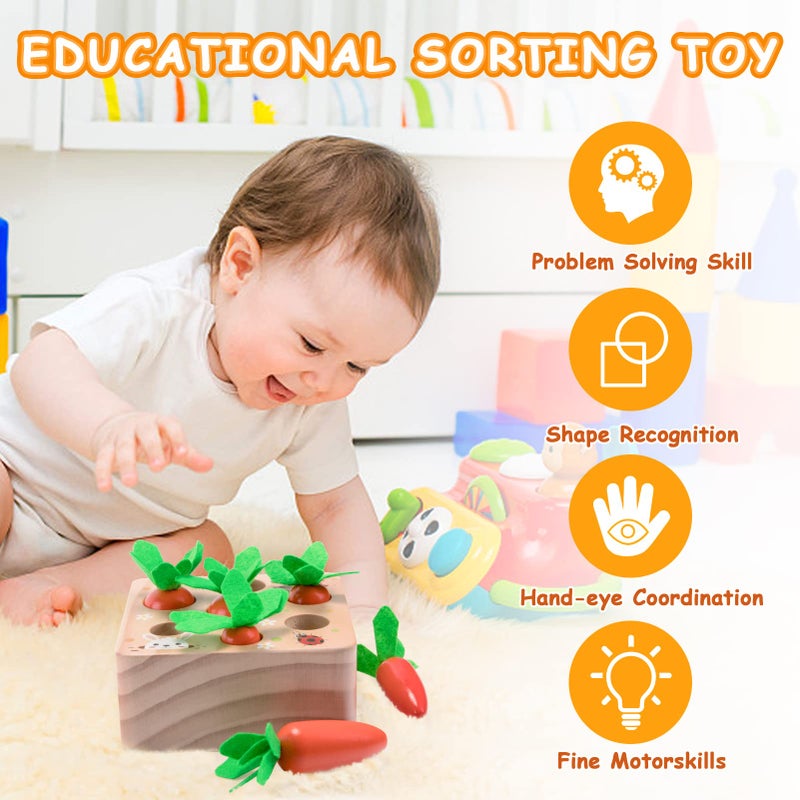 XPIY Montessori Toys for 1 Year Old, Carrots Harvest Wooden Baby Toys for 6-12 Months Educational Shape Sorting Matching Toys for Toddler Fine Motor Skill Development, Gift for Kids Birthday Easter - Image 2