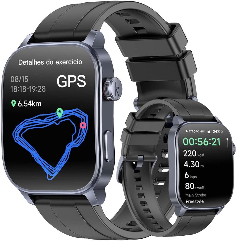 كيسلكت ساعة كيزليكت الذكية باللون الأسود، شاشة AMOLED HD بحجم 2.1 بوصة، GPS، مكالمات ونصوص عبر البلوتوث، 150 وضع رياضي، مقاومة للماء حتى 5ATM، ساعات ذكية للرجال والنساء تعمل بنظام Android و iOS (Ks 3) - Image 1