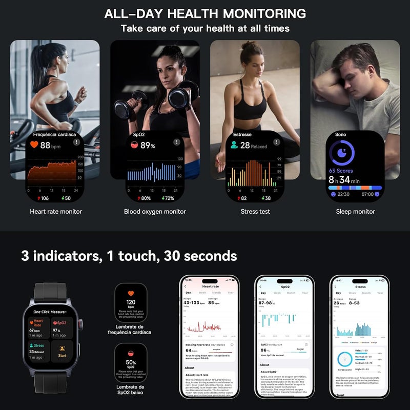 كيسلكت ساعة كيزليكت الذكية باللون الأسود، شاشة AMOLED HD بحجم 2.1 بوصة، GPS، مكالمات ونصوص عبر البلوتوث، 150 وضع رياضي، مقاومة للماء حتى 5ATM، ساعات ذكية للرجال والنساء تعمل بنظام Android و iOS (Ks 3) - Image 4