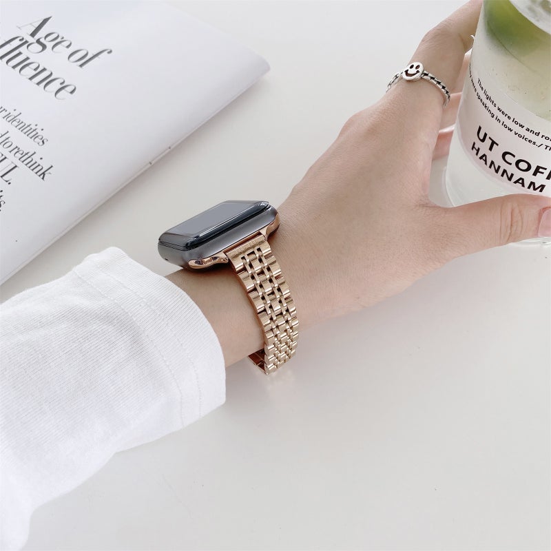 erorex Seven-Beads Steel Watch Band For Apple Watch Ultra 49Mm&Watch Ultra 2 49Mm / Series 9&8&7 45Mm / Se 3&Se 2&6&Se&5&4 44Mm / 3&2&1 42Mm(Gold) - Image 3