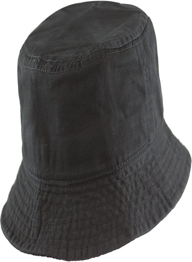 Missby® Kid's Cotton Classic Packable Beach Bucket Sun Hat (4-10 Years) (Black) - Image 1