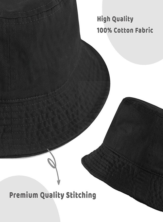 Missby® Kid's Cotton Classic Packable Beach Bucket Sun Hat (4-10 Years) (Black) - Image 2
