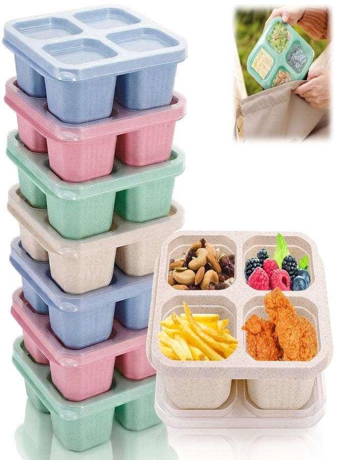 Cididu 8 Pack Bento Snack Lunch Box, 4 Compartment Meal Prep Container, Reusable Divided Snack Box with Lid for Kids Adults, Wheat Straw Food Storage Container for School Work Travel, Microwave Safe - Image 1