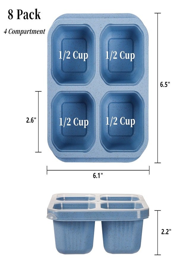 Cididu 8 Pack Bento Snack Lunch Box, 4 Compartment Meal Prep Container, Reusable Divided Snack Box with Lid for Kids Adults, Wheat Straw Food Storage Container for School Work Travel, Microwave Safe - Image 2