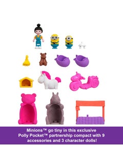 Polly Pocket Playset, 1 Doll,2 Minions And Fluffy The Unicorn Toy, Minions Compact With 9 Accessories  - Image 2