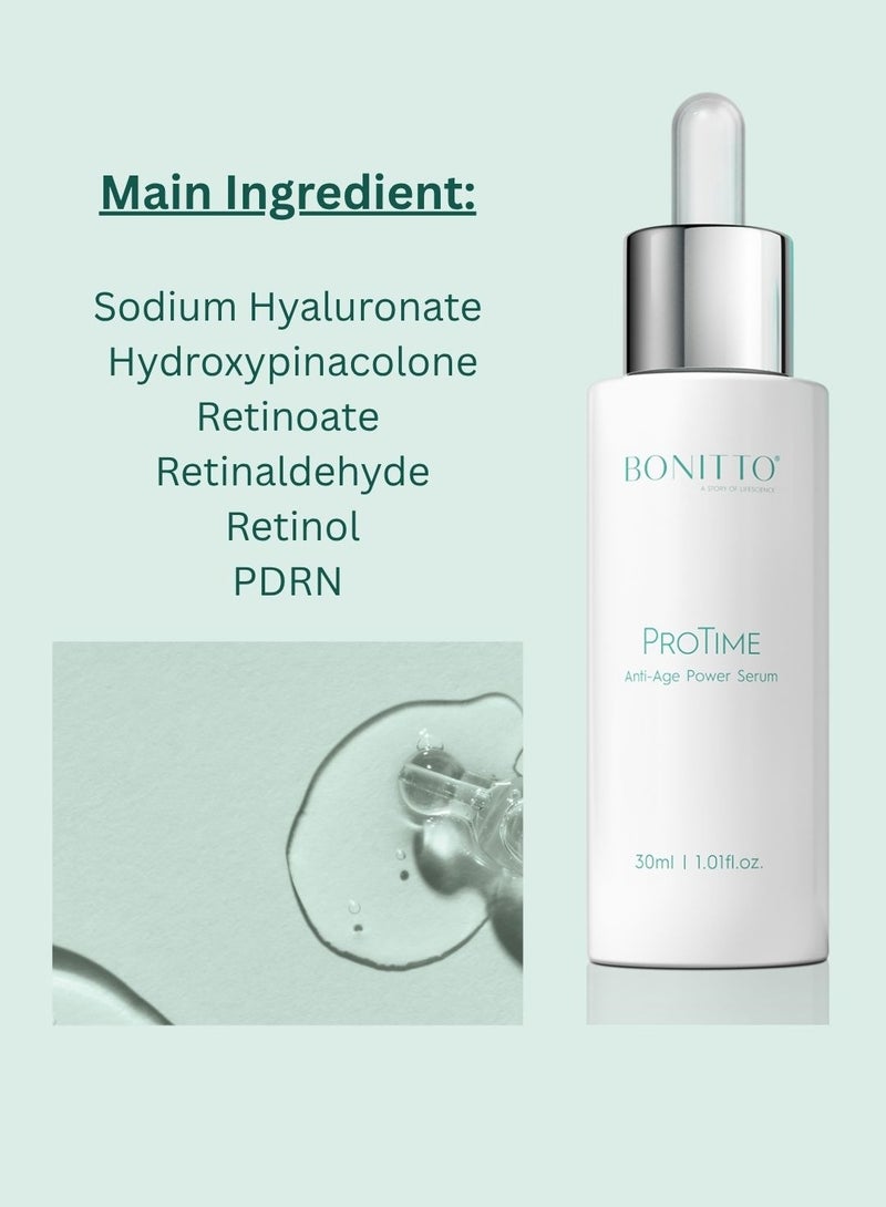BONITTO® PRO TIME Advanced Anti-Aging Night Serum with Triple Retinoid Complex (Retinol, Retinaldehyde, HPR), PDRN & Hyaluronic Acid – 30ml - Image 4