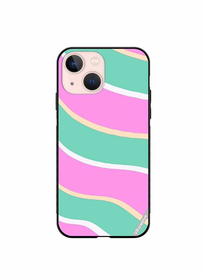 VR CREATIVE Protective Case Cover For Apple iPhone 13 mini Diagonal Groovy Liquid Swirl Stripe Pattern In Green, Purple, And Pink Color Design Multicolour - Image 1