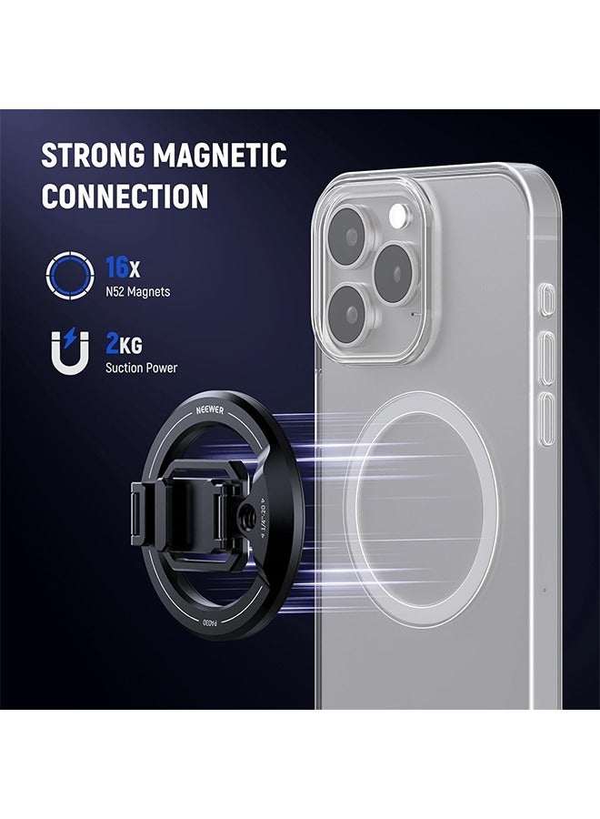 Magnetic Phone Tripod Mount Compatible with MagSafe iPhone 16 15 Pro Max Plus Samsung Galaxy Google Pixel, Phone Rig Holder w/Cold Shoe 1/4 Thread Adhesive Ring for Video Recording, PA030 - Image 3
