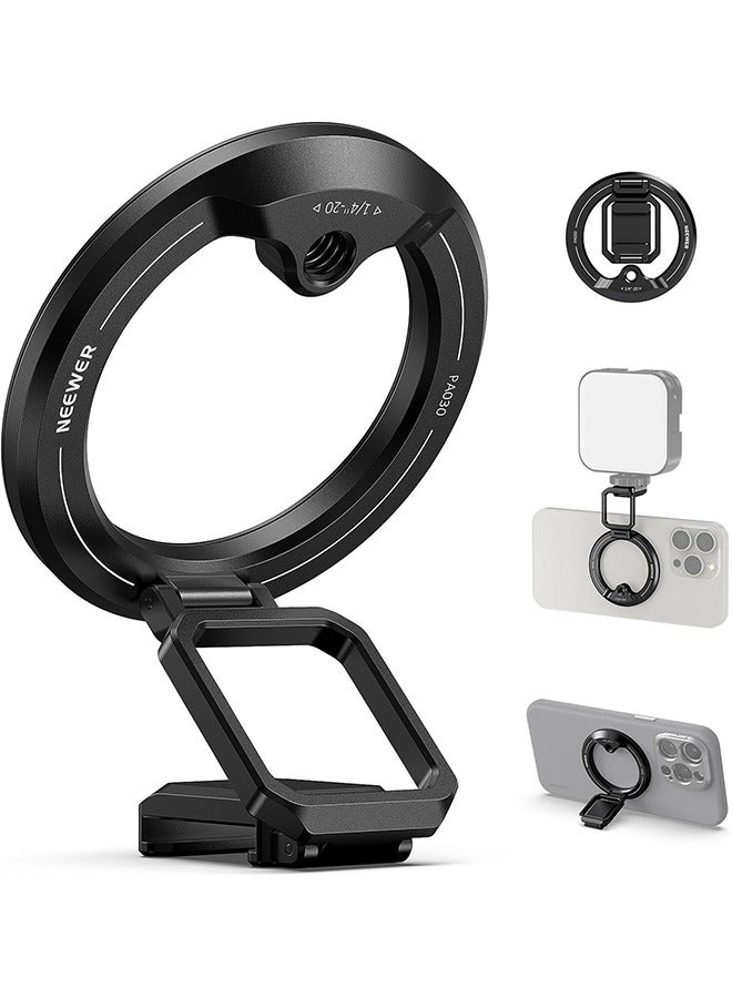 Magnetic Phone Tripod Mount Compatible with MagSafe iPhone 16 15 Pro Max Plus Samsung Galaxy Google Pixel, Phone Rig Holder w/Cold Shoe 1/4 Thread Adhesive Ring for Video Recording, PA030 - Image 1
