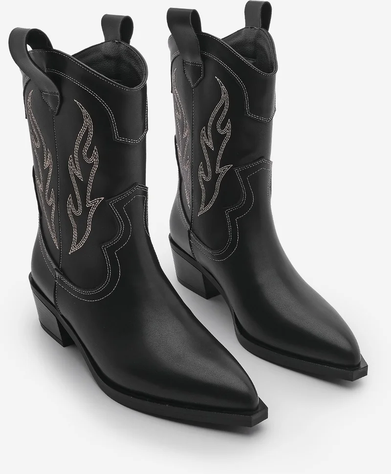 مارجين Women's Pointed Toe Embroidered Western Boots Tevlus