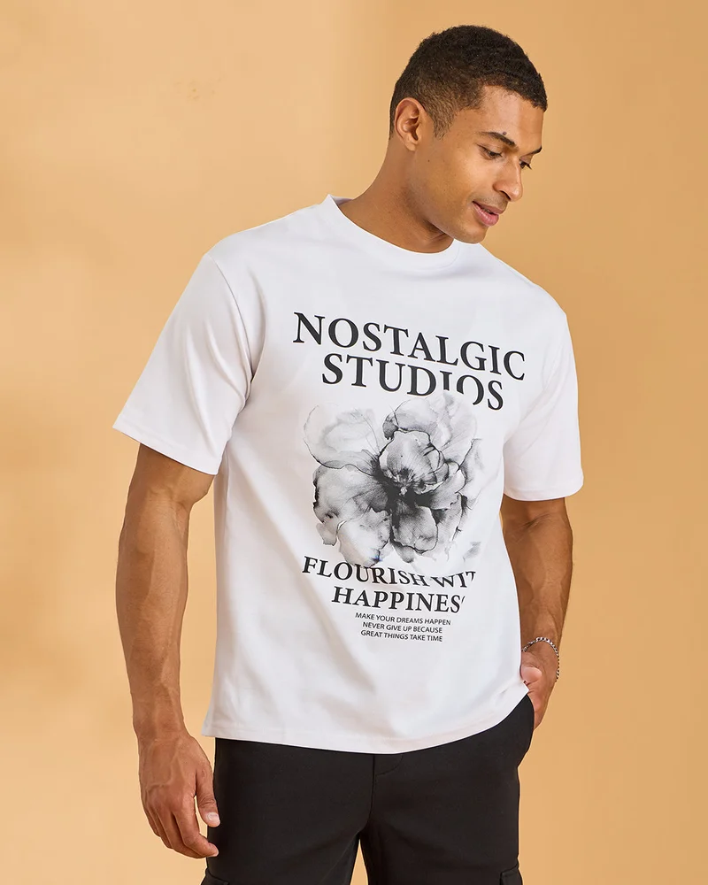Redtag Men White Printed T-Shirt