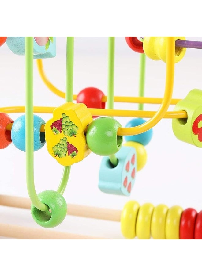 QZMTOY ألعاب خشبية للأطفال من QZMTOY، لعبة متاهة الخرز للأطفال مع حيوانات ملونة وأشكال فواكه، ألعاب تعليمية للعد والتعلم للأطفال، هدايا كلاسيكية للأولاد والبنات والرضع - Image 3