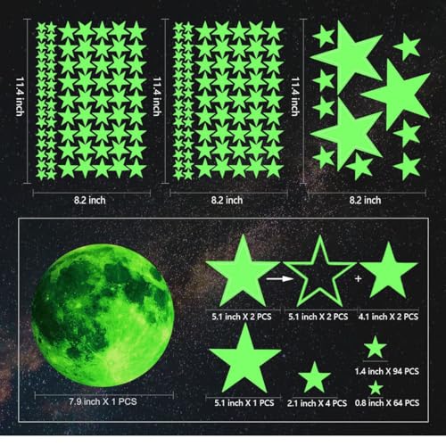 GLOCARNIVAL Glow Stars and Full Moon Wall Stickers for Starry Sky,Glowing Star Beautiful Wall Decals for Any Room,Beautiful Wall Decals for Kids Gift,Glow in The Dark Stars Light Your Ceiling - Image 2