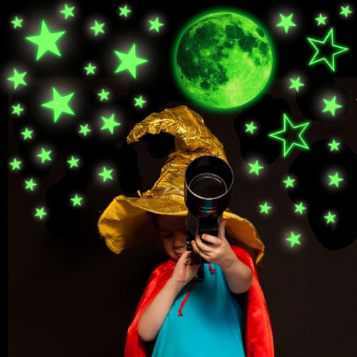 GLOCARNIVAL Glow Stars and Full Moon Wall Stickers for Starry Sky,Glowing Star Beautiful Wall Decals for Any Room,Beautiful Wall Decals for Kids Gift,Glow in The Dark Stars Light Your Ceiling - Image 1