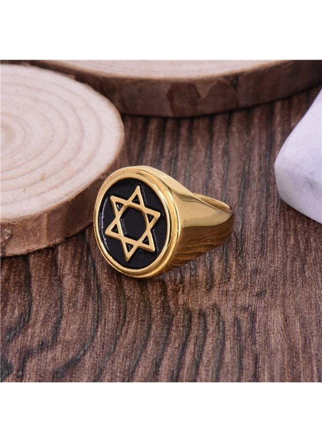 JAJAFOOK Hexagram Six-Pointed Jewish Star Of David Inlay Wedding Band Rings For Men, Gold Tone  - Image 2