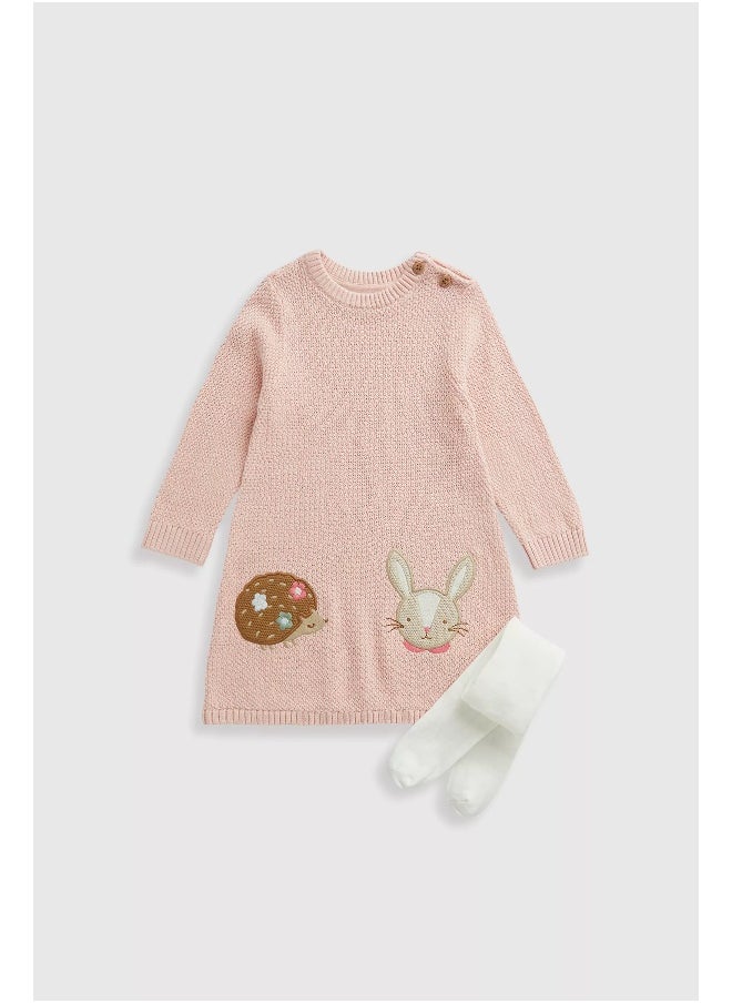 mothercare - طقم فستان محبوك باللون الوردي وجوارب طويلة - Image 1
