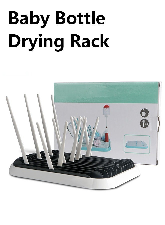 رف تجفيف زجاجات الأطفال مع صينية - رف تجفيف موفر للمساحة لزجاجات الأطفال والأكواب وأجزاء المضخة - مجفف زجاجات عالي السعة - أساسيات السفر - أساسيات الأطفال حديثي الولادة ضرورية، أبيض - Image 1