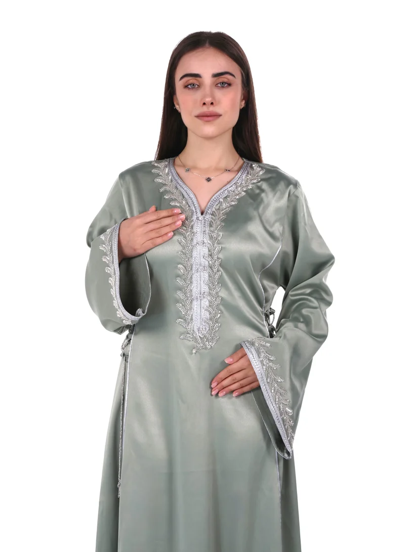 Al Bent Al Sharqieh Mint Green women satin jalabiya dress for Women | Best Price UAE