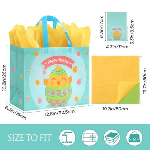 STYPOP 2 Pack 13 Large Easter Gift Bags with Tissue Paper Reusable NonWoven Easter Bags with Handles for Kids Egg HuntsParty Favor Supplies 12810263 - Image 3