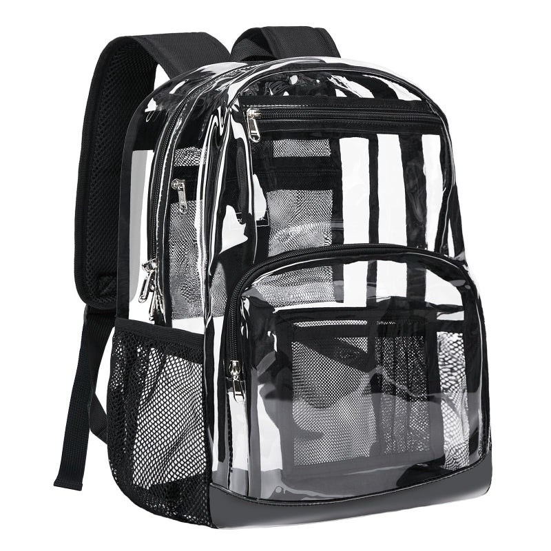 Vorspack Clear Backpack Heavy Duty - Large Transparent Bookbag for Adults, See Through Backpack for College, Work, Travel - Black - Image 1